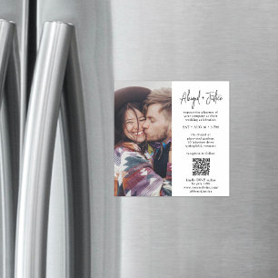 Moderne Minimal QR-Code und Foto All-in-One Hochze Magneteinladung