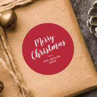 Moderne Minimal Red Merry Christmas Family Classic