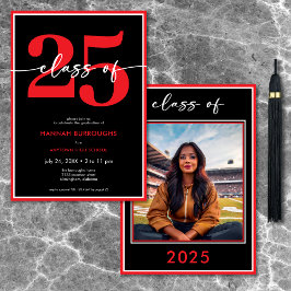 Moderne Minimal Red Script Graduation Party Einladung