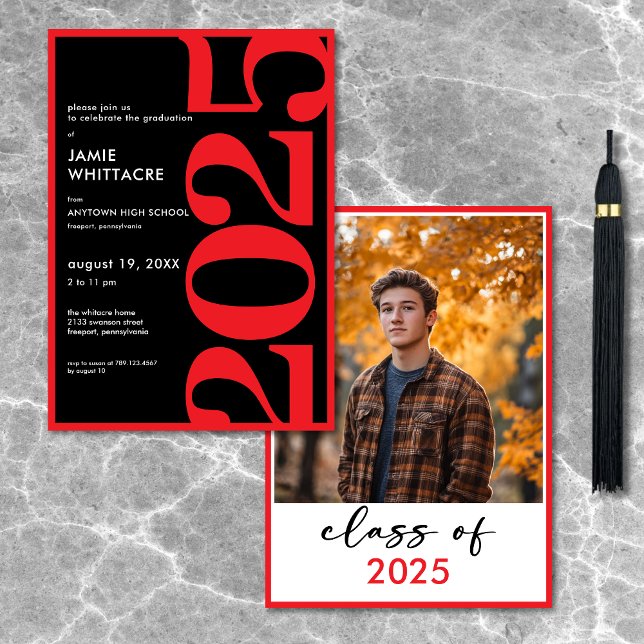 Moderne Minimal Red Typografy Graduation Party Einladung (Modern Minimal Red Typography Graduation Party Invitation)