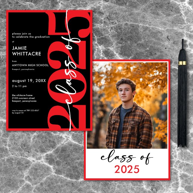 Moderne Minimal Red Typografy Graduation Party Einladung (Modern Minimal Red Typography Graduation Party Invitation)