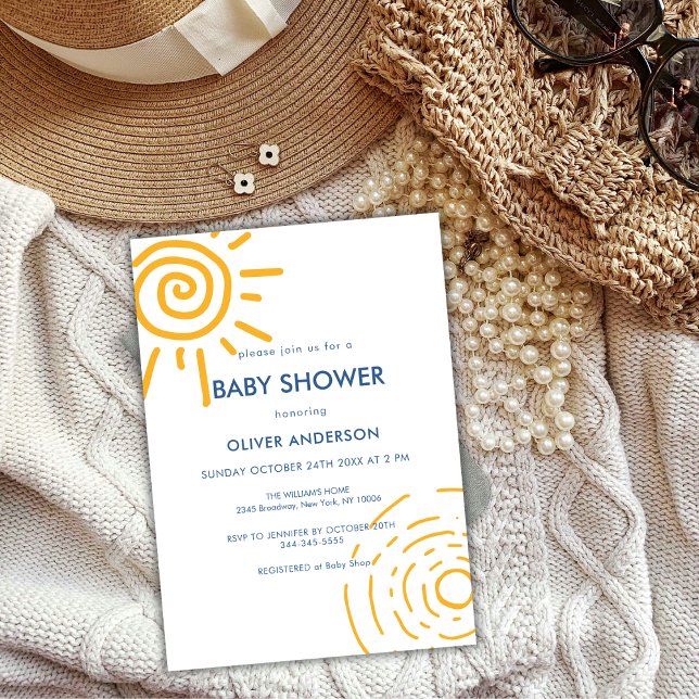 Moderne Minimal Retro Sun Baby Dusche Einladung (Modern Minimal Retro Sun Baby Shower Invitation)