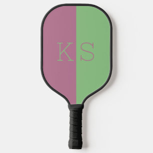 Moderne Minimal-Rosa und grüne Monogramm Pickleball Schläger