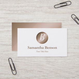Moderne Minimal Rose Gold Circle White Monogram Visitenkarte