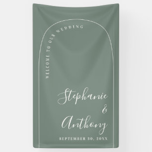 Moderne Minimal Sage Green and White Arch Wedding Banner