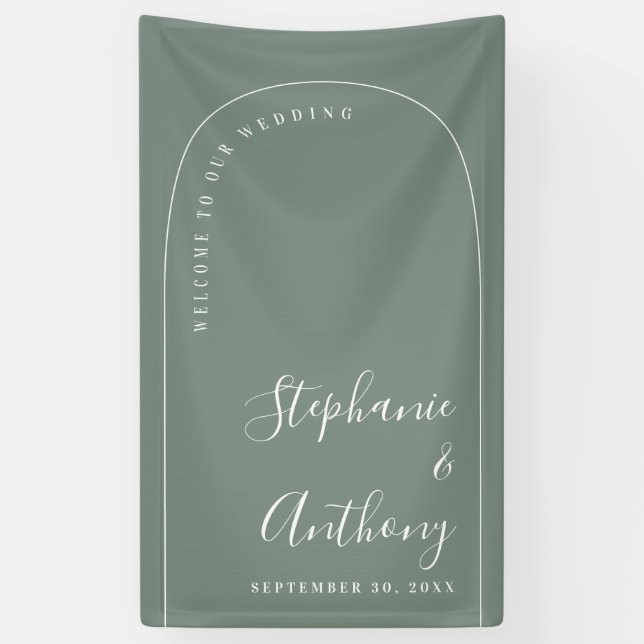 Moderne Minimal Sage Green and White Arch Wedding Banner (Vertikal)