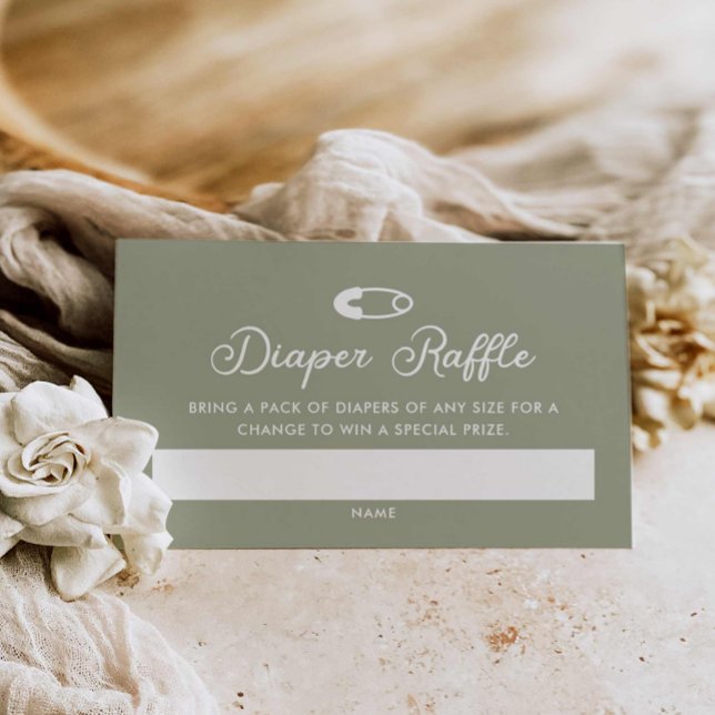 Moderne Minimal-Sage Green Diaper Raffle Begleitkarte (Modern Green Sage diaper Raffle Ticket)