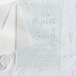 Moderne Minimal Sage Green Script Hochzeit Acryleinladungen