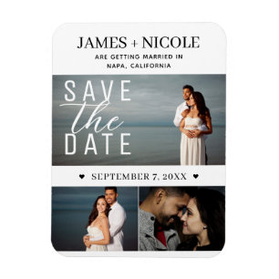 Moderne Minimal Save the Date Hochzeit 3 Fotos Magnet