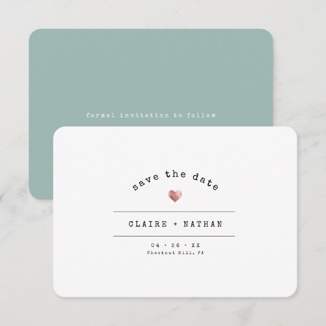 Moderne Minimal Schreibmaschine Rose Gold Wedding  Save The Date (Vorne/Hinten)