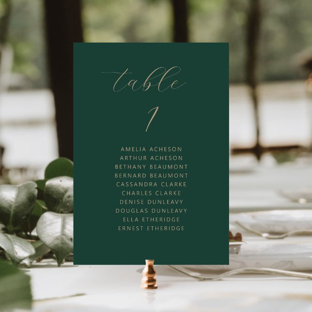 Moderne Minimal Schrift Dunkelgrün Goldene Hochzei Tischnummer (Von Creator hochgeladen)