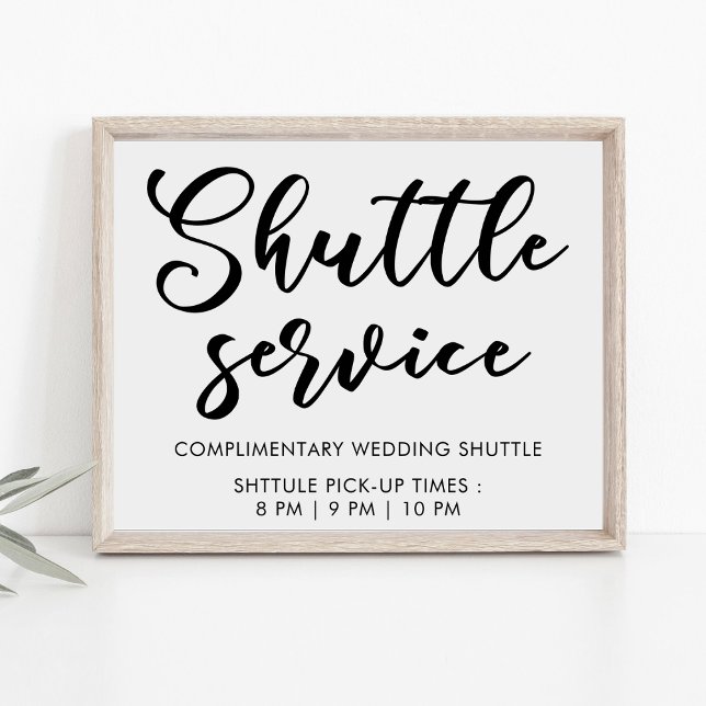 Moderne Minimal-Schrift-Shuttleservice-Hochzeitssc Poster (Von Creator hochgeladen)