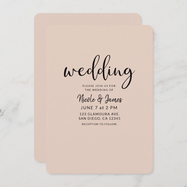 Moderne Minimal Schwarz Typ JEDE FARBE Hochzeit Einladung (Vorne/Hinten)