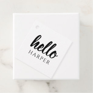 Moderne Minimal Schwarz Und Weiß Hallo Und Dein Na Geschenkanhänger
