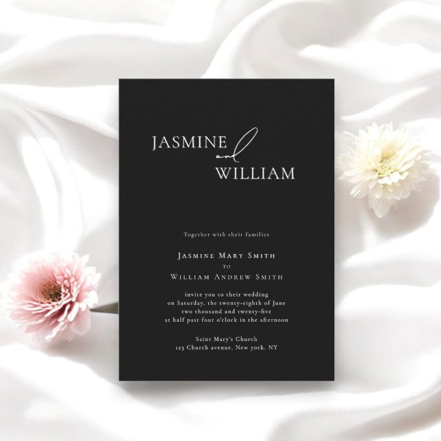 Moderne Minimal Schwarz-Weiß-Hochzeit Einladung (wedding invitation designed by willows weddings , this invite comes in many text formations in store)