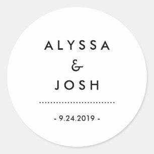 Moderne Minimal Schwarz-Weiß-Hochzeit Runder Aufkleber