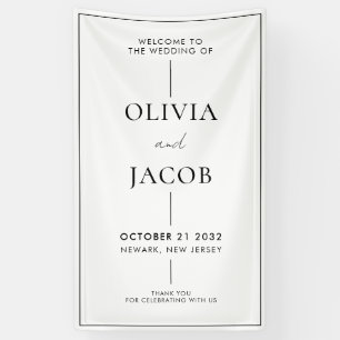 Moderne Minimal Schwarz/Weiß Hochzeit Willkommen Banner