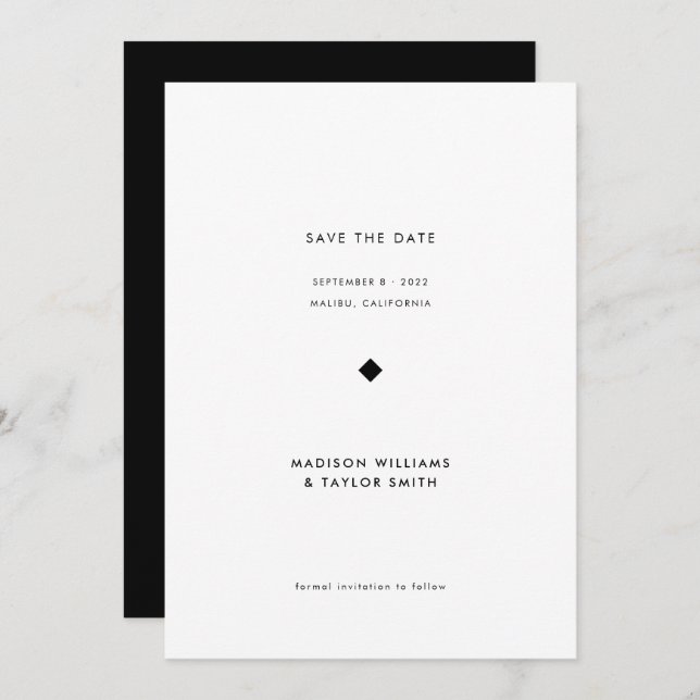 Moderne Minimal Schwarz-Weiß-Typografie-Hochzeit Save The Date (Vorne/Hinten)