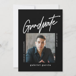 Moderne Minimal Schwarz-weiße Foto Graduation Part Einladung