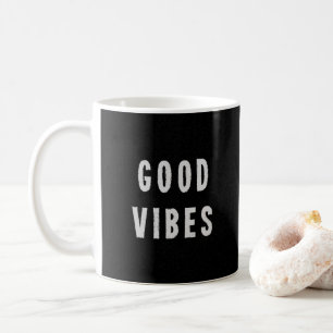 Moderne Minimal Schwarz + White Good Vibes Typogra Tasse