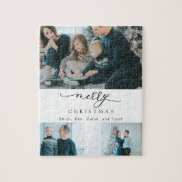 Moderne Minimal Script 3 Foto Frohe Weihnachten Puzzle