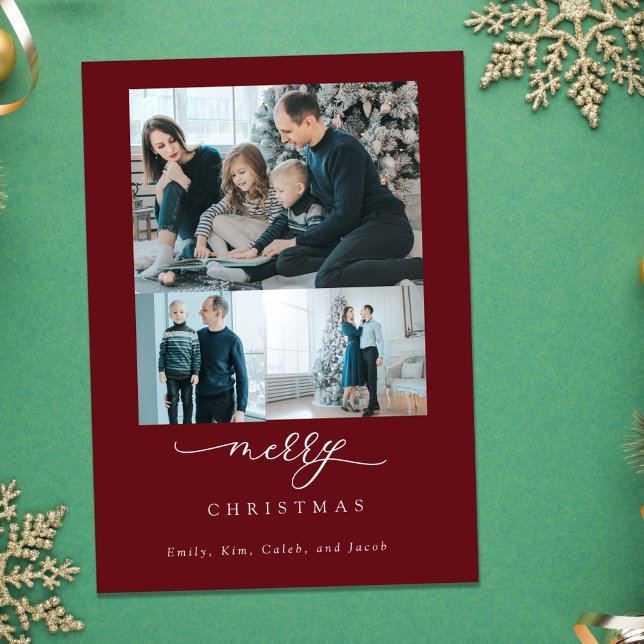 Moderne Minimal Script 3 Foto Frohe Weihnachtsrot (Von Creator hochgeladen)