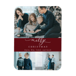Moderne Minimal Script 3 Foto Frohe Weihnachtsrot Magnet