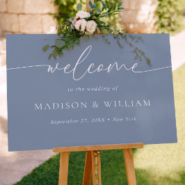 Moderne Minimal Script Dusty Blue Wedding Willkomm Poster