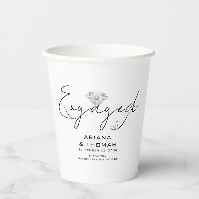 Moderne Minimal-Script-Engagement-Party Pappbecher (Vorderseite)