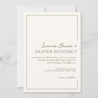 Moderne Minimal-Script-Grüne-Border-Hochzeit Einladung
