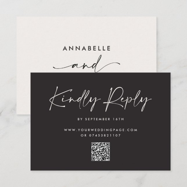 Moderne Minimal Script Hochzeits-RSVP mit Stripe RSVP Karte (Vorne/Hinten)