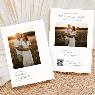 Moderne Minimal Script QR Code Foto Hochzeit Einladung