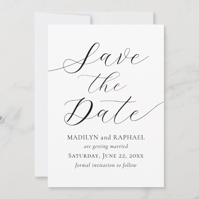 Moderne Minimal Script Save the Date Foto Karte hi (Vorderseite)