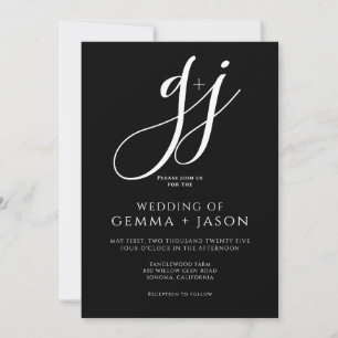 Moderne Minimal Script Schwarz-weiße Hochzeit Einladung