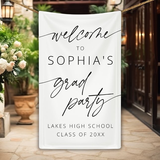 Moderne Minimal Script Welcome Graduation Party Banner (Von Creator hochgeladen)