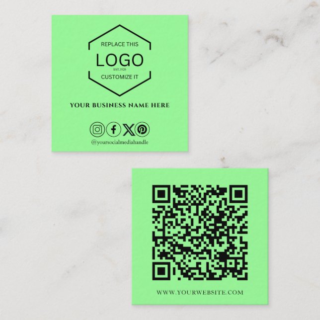 Moderne Minimal Social Media QR Code Lime Green Quadratische Visitenkarte (Vorne/Hinten)