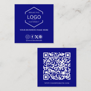 Moderne Minimal Social Media QR Code Navy Blue Quadratische Visitenkarte