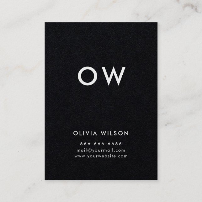 Moderne Minimal Solid Black Monogram Initial Visitenkarte (Vorderseite)