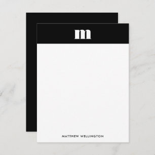 Moderne Minimal Solid Black Monogram Vertikal Mitteilungskarte