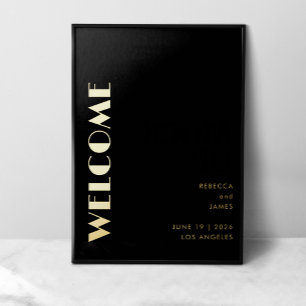 Moderne Minimal Solid Black Welcome Wedding Gold Foliendrucke