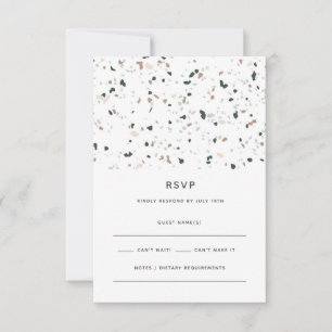 Moderne Minimal Terrazzo Muster Grün rosa Hochzeit RSVP Karte