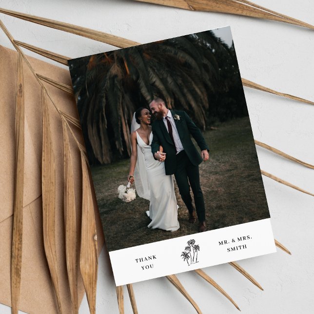 Moderne Minimal Tropical Palm Tree Wedding Dankeskarte (Von Creator hochgeladen)