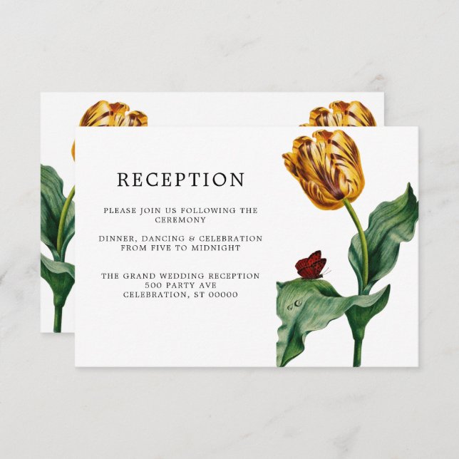 Moderne Minimal Tulip | Hochzeitsempfangskarte (Vorne/Hinten)