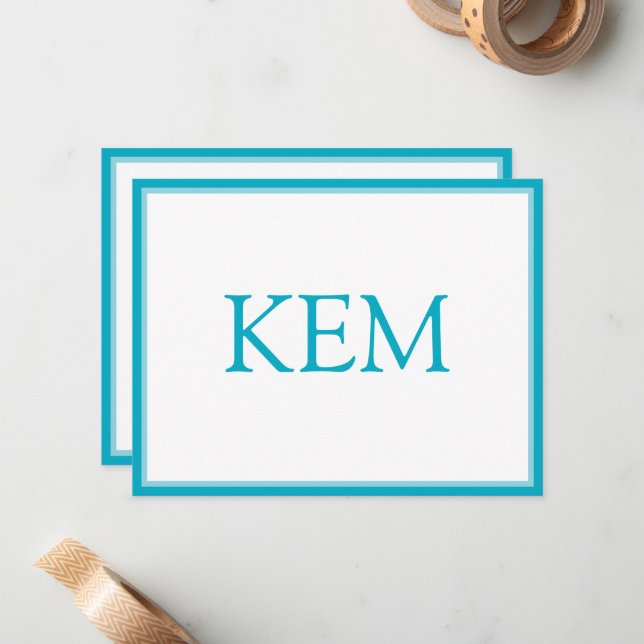 Moderne Minimal Türkis Monogramm Mitteilungskarte (Vorderseite/Rückseite Beispiel)