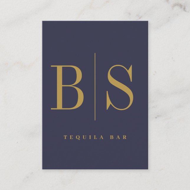 Moderne Minimal Typografie Blau & Gold Visitenkarte (Vorderseite)