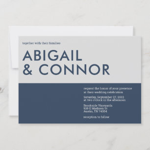 Moderne Minimal Typografie Navy Blue Gray Wedding Einladung