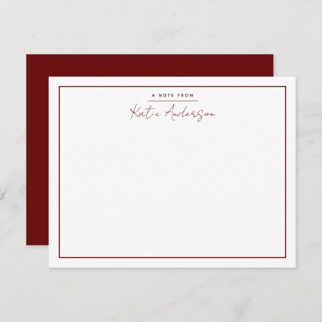 Moderne Minimal Typografie Script Maroon Note Card Mitteilungskarte (Vorne/Hinten)