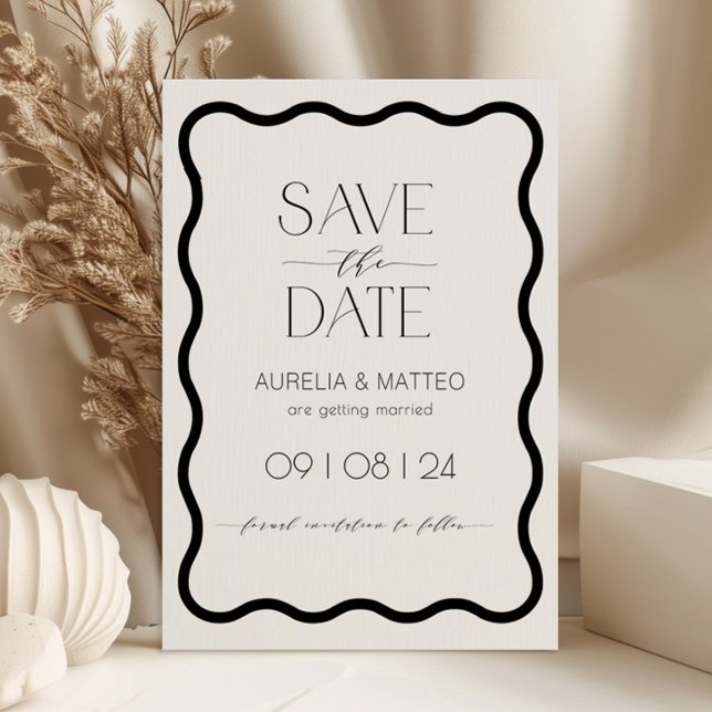 Moderne Minimal Wavy Scallop Border Save the Date Einladung (Von Creator hochgeladen)