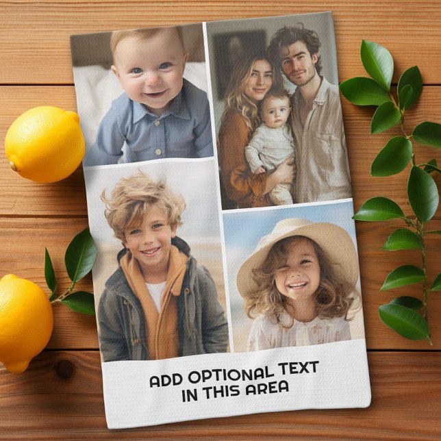 Moderne Minimal-Weiß-4-Fotolage - Chunky Text Geschirrtuch (Custom Kitchen Towel with a Photo Collage)
