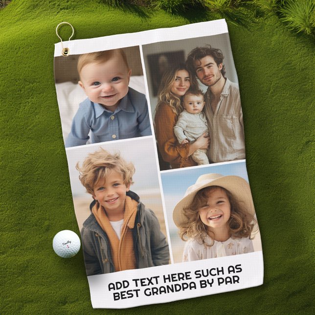 Moderne Minimal-Weiß-4-Fotolage - Chunky Text Golfhandtuch (Custom Golf Towel)